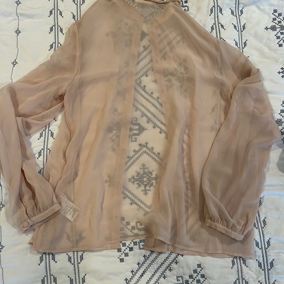Beautiful sheer Urban Outfitters valentine light pink pearl beaded collar blouse - Picture 6 of 6
